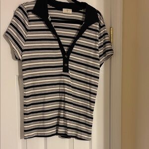 Black and White Striped Polo Shirt